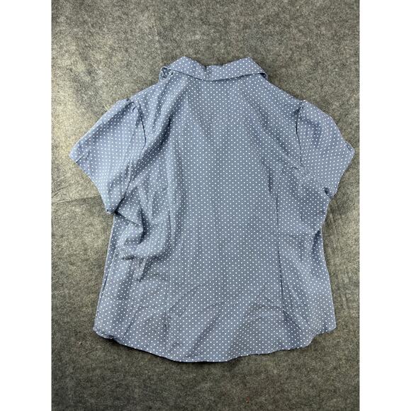 Belle Poque Light Blue White Polka Dot Short Sleeve Button Front Blouse 3XL - Picture 2 of 4